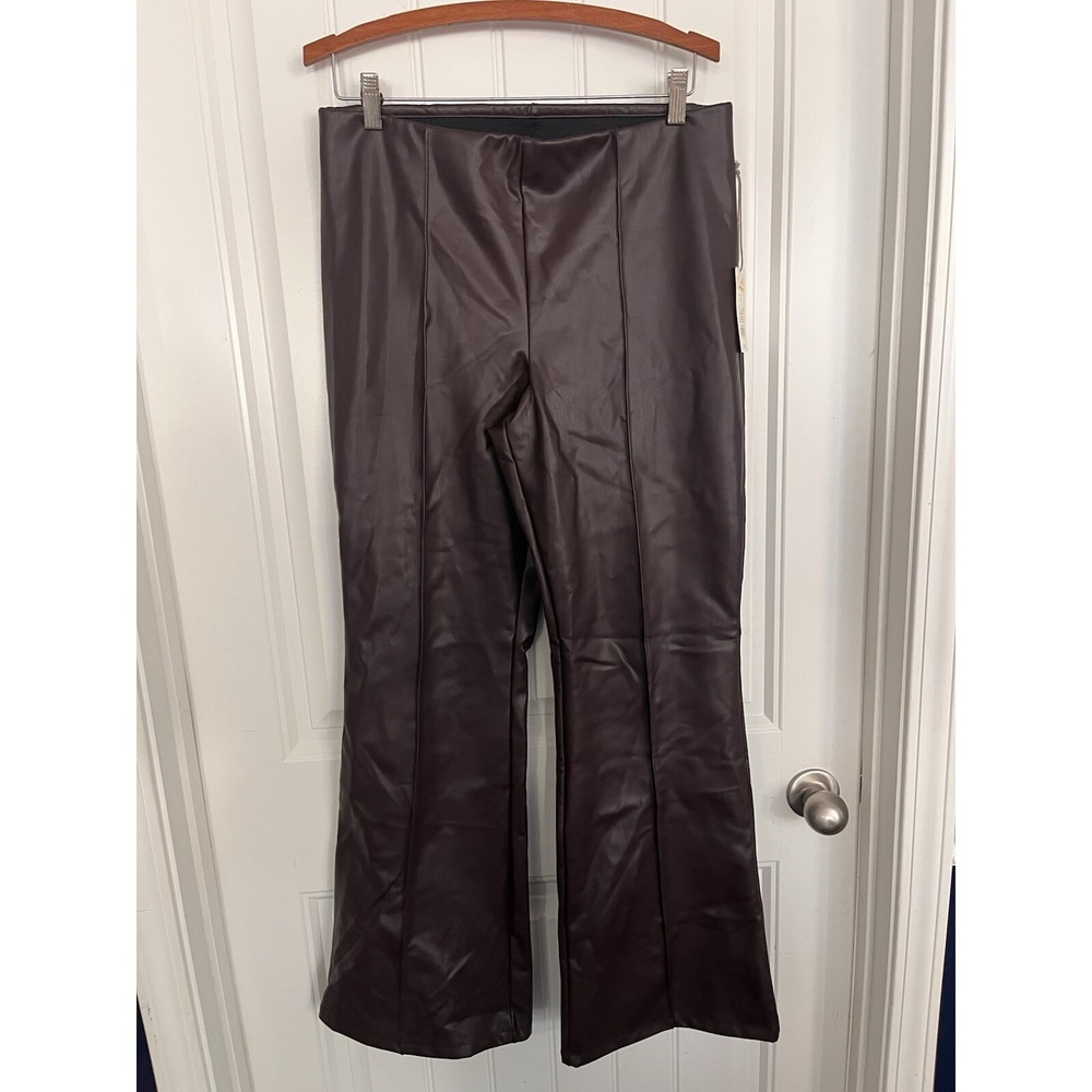 New Womens High-Rise Pull-On Flare Pants A New Day Brown vegan Leather Large 263